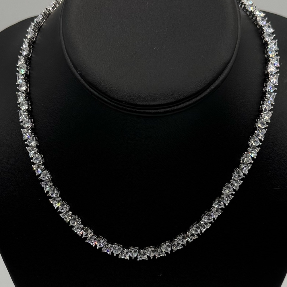 14k Heart Tennis Necklace - Picture 8 of 13
